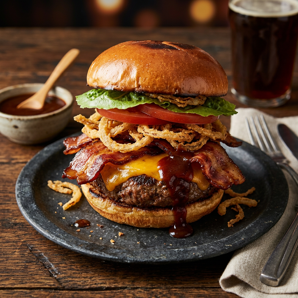 Smoky BBQ bacon cheeseburger